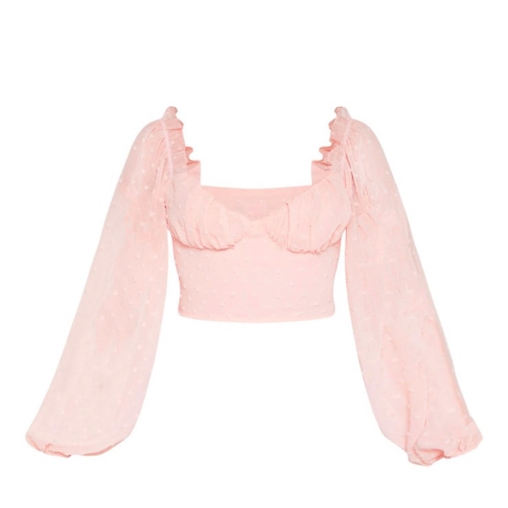Never worn PLT pink mesh long sleeve crop